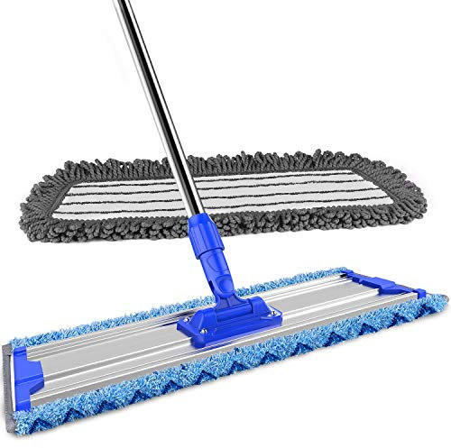 MR.SIGA 18 Professional Microfiber Mop for Floor Cleaning, Stainless Steel Telescopic Handle, includes 2 Washable Premium Microfiber Mop Pads, 1 Scrub Cloth and 1 Dust Cloth