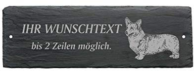 Türschild WELSH CORGI 01 - mit Wunschtext - aus Schiefer - 22 x 8 cm