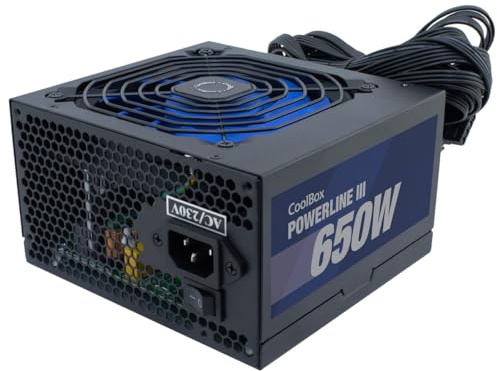 CoolBox Powerline 3 650 W PC-Netzteil 650 W, 85% Effizienz, ATX, DC-DC-Technologie, EMI-Filter, aktiver PFC-Lüfter, 12 cm, Schwarz