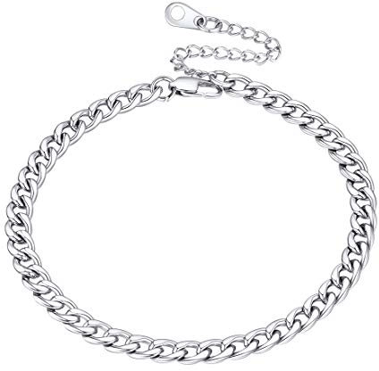 U7 Chaîne de Cheville Femme 22cm en Acier Bracelet du Pieds à Maille Gourmette Ajustable 5mm Simple Anklet