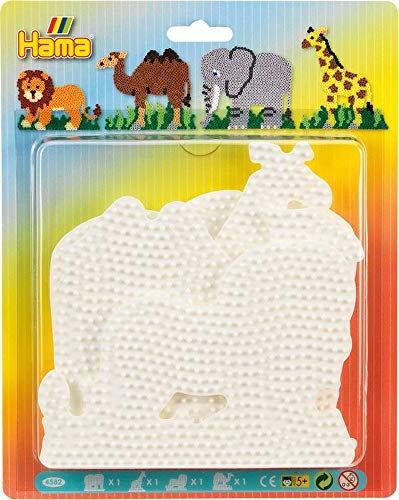 Hama Perlen 4582 Große Stiftplatten 4er Set für Midi Bügelperlen mit Durchmesser 5 mm, Motive Elefant, Giraffe, Löwe und Kamel in weiß, kreativer Bastelspaß für Groß und Klein