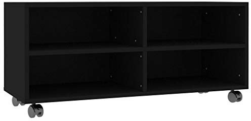 Tidyard Meuble TV moderne avec roues en panneau de particules Noir/gris Meuble TV avec roulettes, meuble TV moderne, 90 x 35 x 35 cm