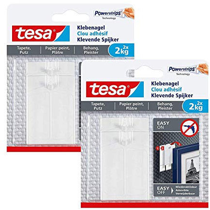 Tesa Klebenagel für Tapeten und Putz/Selbstklebende Nägel für empfindliche Oberflächen (2 Kg, 2 Packungen)