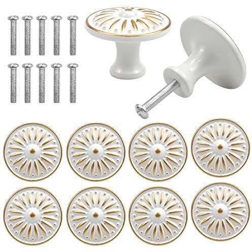 Jinlaili 10PCS Vintage Cabinet Knobs, 35MM Vintage Shabby Chic Round Drawer Knobs, Kitchen Cabinet Cupboard Drawer Door Knobs Pull Handles for Chest of Drawers Kitchen Cabinet Cupboards (White)