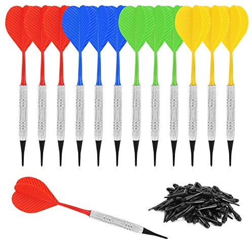 Accmor 12 Pack Soft Tip Darts, Bar Dart, Plastic Tip Darts Set, Attach Extra 100 Black 2BA Replacement Tips, Soft Tip Darts for Electronic/Plastic Dartboard