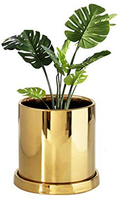 Cratone Pots de Fleurs en Céramique,avec Plateau Intérieur Extérieur Plantes en Pot Vase,pour Succulent Cactus Plante Planteur Cache Pot Décoration de Bureau 16x15.5cm