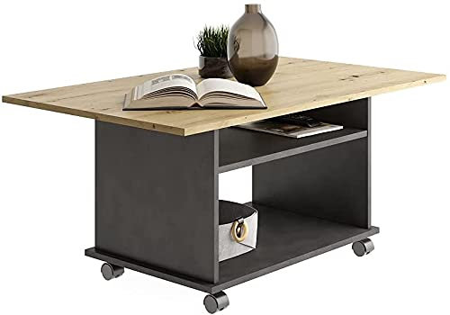 Stubentisch Azur Couchtisch Matera Artisan Oak Old Style Rollen Tisch Mit Fächer (Matera Artisan Oak)