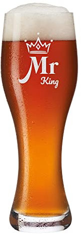 Leonardo Weizenbierglas 500 ml mit gravierten Wunschmotiv - Bierglas - München Klassiker - Geburtstag, Weihnachten, Jubiläum - Geschenk-Idee für Männer - Motiv Mr. King