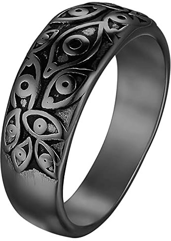 JewelryWe Schmuck Herren-Ring Edelstahl Retro Auge von Gott Teufel-Augen Männer Ringe Bandringe Gravur, Schwarz Größe 54