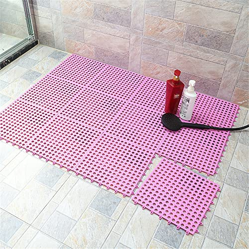 Hiseng Duschmatte rutschfest Ineinandergreifenden Duschmatten Badematte mit Saugnäpfen Abflusslöchern 30x30cm Schneidbar Spleißbare Antirutschmatte für Badezimmer Schwimmbad (rosarot,8pc)