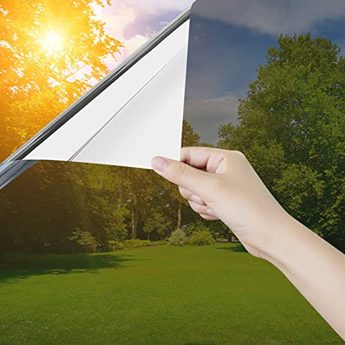 Ohmywor Fensterfolie Sonnenschutz Selbsthaftend Sichtschutz Hitzeschutz Fensterfolie von Aussen Durchsichtig von Innen Anti-UV für Büro und Haus Fenster, Silber 60x500cm