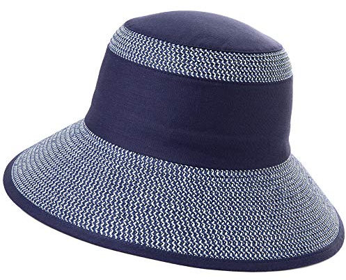 Comhats Mens Straw Trilby Hat Summer Fedora Hats Jazz Cap Cuban hat for Travel Beach Holiday Packabel Adjustable Navy Blue Large