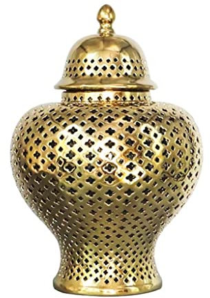 Traditionelles durchbohrtes Ingwerglas mit Deckel, geschnitztes Gitter dekoratives Tempelglas, dekoratives Tempelglas durchbohrte Laterne Vase -Ingwergläser, geschnittene Keramikvasen for Wohnkultur a
