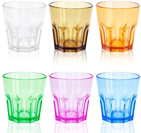 DIBALIYI 6 PCS Plastic Cups Reusable, 5.63 OZ Glass Tumblers for Children, 160ML Premium Coloured Drinking Glasses for Adults Party, Stackable Acrylic Cups for Home Camping Picnic BBQ, 6 Colors