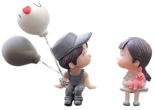 Figuren Deko Paar Harz Auto Ornament Auto Dekoration süße Cartoon Paare Action Figur Ballon Ornament süße Paar Ornamente für Auto niedliche Kuss Paar Puppen Ornamente Auto Armaturenbrett Deko (Grau)