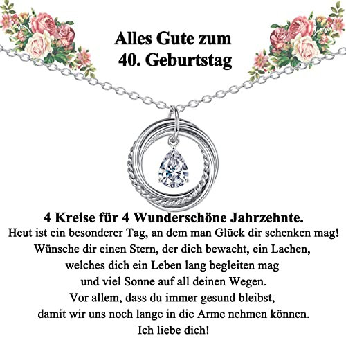 CERSLIMO 40 Geburtstagsgeschenk für Frauen/Freundin/Schwester, Silberkette Damen 925 Sterling Silber Kette Kreis Zirkonia Anhänger Halskette 40.Geburtstag Geschenke Schmuck Muttertagsgeschenke