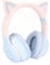 Bewinner Cute Cat Ear Gaming Headphones, LED Lights 3.5mm Wired Wireless BT Foldable Gaming Headset for PC, Laptop Headset with Noise Canceling Microphone for Gift, Game (Blue)