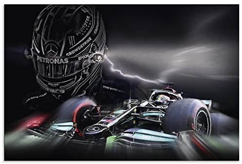 ARTland Wanddeko Wandbild Alu Verbundplatte für Innen & Outdoor Bild 90x60 cm Formel 1 AMG Mercedes Lewis Hamilton Rennauto Motorsport U4LB