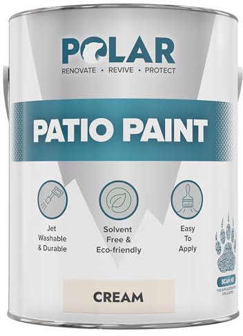 Polar Patio Floor Paint - Cream RAL 9001-5 Litre - Outdoor Floor Paint for Concrete, Garden Patio, Stone, Pathway Flags & Paving Slabs - Easy to Use - UV & Weather Resistant