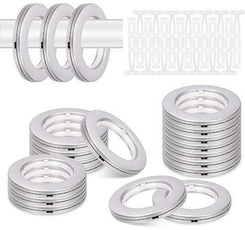 Glarks 20 Sets 42 mm ID-Vorhangösen, Kunststoffösen, Ringe mit Unterlegscheiben, leicht zu schieben, geräuscharm, Schiebevorhangring für DIY-Vorhänge, Leinwand, Lederhandwerk (Silber)