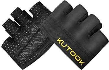 KUTOOK Fitness Handschuhe Herren Damen Krafttraining Trainingshandschuhe Rutschfester Silikon Atmungsaktive Gewichtheben Handschuhe für Gym Kraftsport Sport Crossfit Training Schwarz M