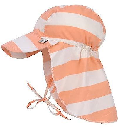 LÄSSIG Baby Kinder Sonnenhut Strandhut Sommerhut Sonnenschutz Kinderhut Babymütze Nackenschutz Atmungsaktiv UV-Schutz 80/Sun Protection Flap Hat Block Stripes milky/peach, 07-18 Monate, Größe: 46/49