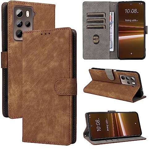 BELLA BEAR Handyhülle HTC U23/U23 Pro, HTC U23/U23 Pro Hülle, [RFID Blocking Technology], Kickstand-Hülle, Brieftasche für HTC U23/U23 Pro-Braun