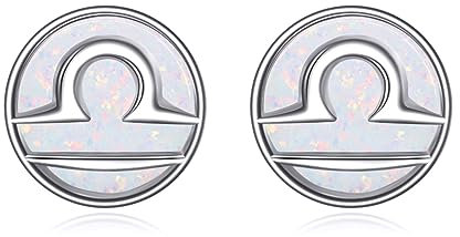 Sternzeichen Waage Ohrringe für Damen Mädchen 925 Sterling Silber Waage Ohrstecker Weißer Opal Sternzeichen Schmuck Geschenk