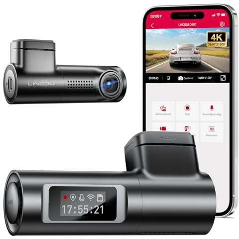 LINGDU 4K Dash Cam Front, WiFi Dash Camera for Cars, Built-in GPS, Car Camera Dash with 0.96 mini screen Parking Monitor, Super Night Vision, 170° Wide Angle, App Control, G-Sensor(D500)