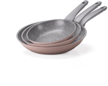 Moneta Stile Stone Cipria Set 3 padelle antiaderenti 20,24,28 cm. Anche per Induzione.