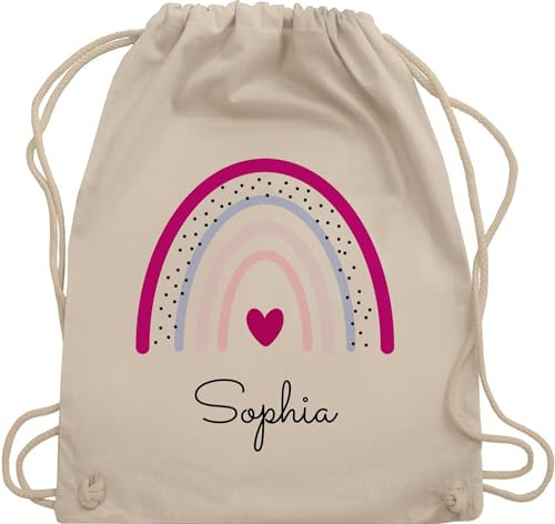 Turnbeutel Rucksack - Regenbogen Regenbögen - Unisize - Naturweiß - beutel kindergarten schule sportbeutel rainbow sophia turnsack name schulbeutel personalisierte herz beuteltasche mädchen