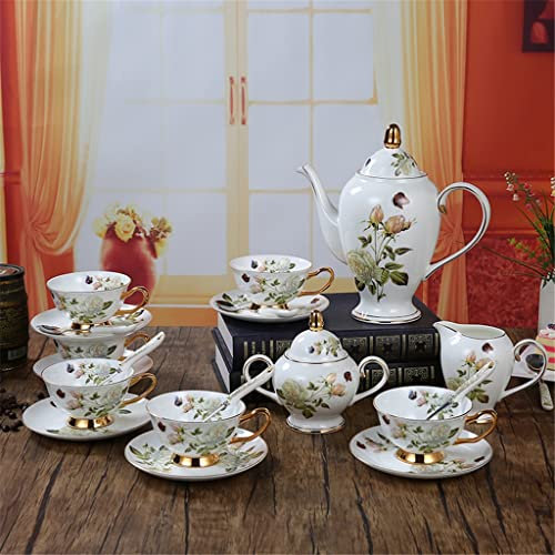 ASVIL Service à thé de l'après-midi en porcelaine anglaise style camélia service à thé en porcelaine anglaise pot crème sucre