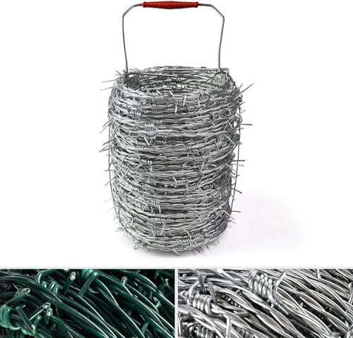 KARAT Rotolo di filo spinato da 50 m per recinzione, resistente alla trazione e alla rottura, spessore del filo 1,7 mm, rotolo di filo da pascolo con manico (zincato)