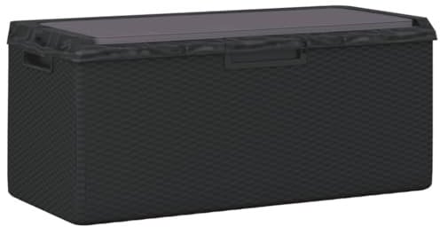 vidaXL Gartentruhe, Abschließbar Gartenbox mit viel Stauraum, Auflagenbox Truhe mit Sitzkissen, Gartenbank Kissenbox Aufbewahrungsbox, Anthrazit 350 L PP