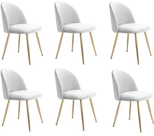 JINPALAY Set 6 pezzi Sedie Velluto Sala da Pranzo Moderne Sedie Imbottite Cucina Beige con Alto Schienale per Camera da Letto Soggiorno Gambe in d'Oro Metallo Regolabili