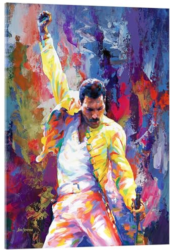 Posterlounge Freddie Mercury Pop Art Portrait Tableau en verre acrylique de Leon Devenice 70 x 90 cm Déco colorée Tableaux Décoration murale