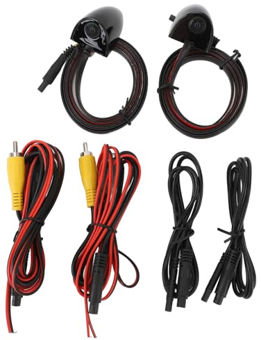 Car Side Door View Blind Spot Camera Set, 2 Mini Side Left and Right Mount Flip Image Switchable Cameras, Waterproof Backup Camera Connector for Truck Trailer (Black)