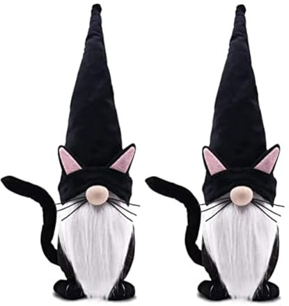 JNJOOD 2 schwarze Katzenzwerge, Weihnachtsdekoration, Herbst, Bauernhaus, Heimdekoration, Schwarz