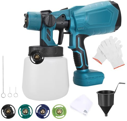 panthem Akku Farbsprühsystem Kompatibel mit Makita Akku 18V, 1000ML Lackierpistole Elektrisch mit 4 Düsen, Akku Farbsprühgerät Farbsprühpistole zum Sprühen Lacken für Zaun, Schränke, Haus (Ohne Akku)