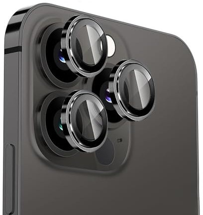 meukcez 3 Unidades Protectores de Lentes para Cámara para iPhone 15 Pro/15 Pro Max, Vidrio Templado 9H, para Alta Definición y Protección Camara Integral, Instalación Sencilla, Negro Espacial