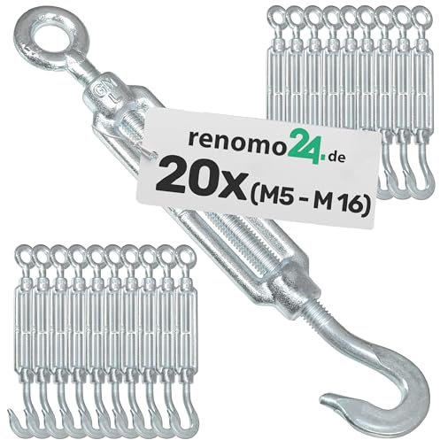 Renomo24-20x Spannschloss M10 Haken-Öse aus Stahl galvanisch verzinkt nach PN-EN 1993-1-11