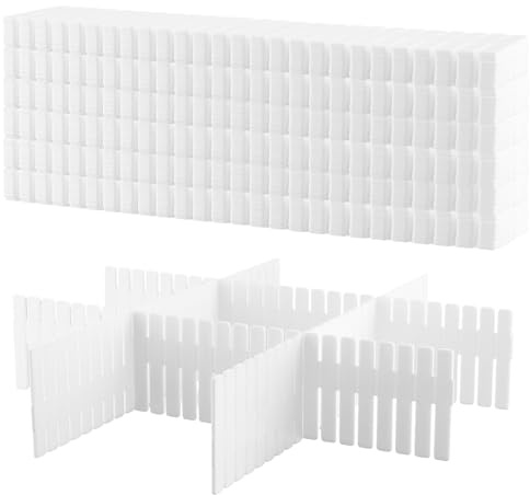 CHUENKUK 48 Stück Schubladenteiler Weiß, 32 x 7cm Schubladentrenner Verstellbar Schubladen Organizer, Schubladen Ordnungssystem Kunststoff für Socken Unterwäsche Kosmetik Schlafzimmer Büro