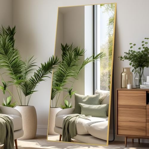 LunaMirror Miroir Intégral 192 x 85 cm Rettangolare Miroir sur Pied Grand Miroir À Poser au Sol pour Chambre à Coucher, Salon et entrée, Verre Trempé, Cadre en Alliage d’Aluminium Doré