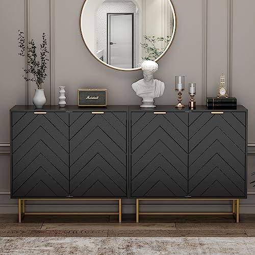UEV Sideboard 2er Set, 160x40x77,5cm, Kommode mit 4 Türen und verstellbare Ablagen, Buffet, TV Board, Aufbewarhungsschrank, Kücheschrank, Mehrzweckschrank für Wohnzimmer Schlafzimmer(schwarz,)