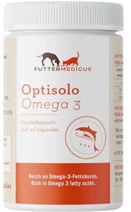 Futtermedicus Optisolo Omega 3 Fischölkapseln | 220 Stück | Futterzusatz für Hunde und Katzen | Zur täglichen Versorgung mit Omega-3-Fettsäuren | für Leber, Nieren, Haut & Fell