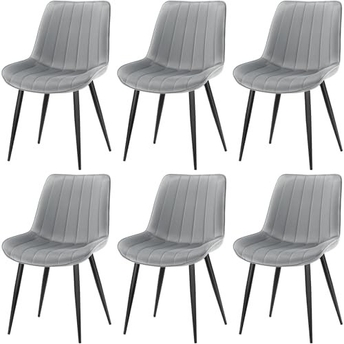 FRUOGO Esszimmerstühle 6er Set,Samt Polesterstuhl,Robuste Metallbeine,Modernes Streifendesign für Esszimmer,Wohnzimmer,Küche,Lounge,Grau