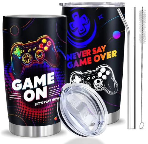 Gamer Coffee Tumbler Stainless Steel Mug With Lid , 20oz Insulated Cup Vacuum Novelty Game Lovers Gifts Mugs For Gamers Men , Gaming Tumblers Gaming Stuff Teen Boy Gifts , Teen Boys Gamer Gift Ideas