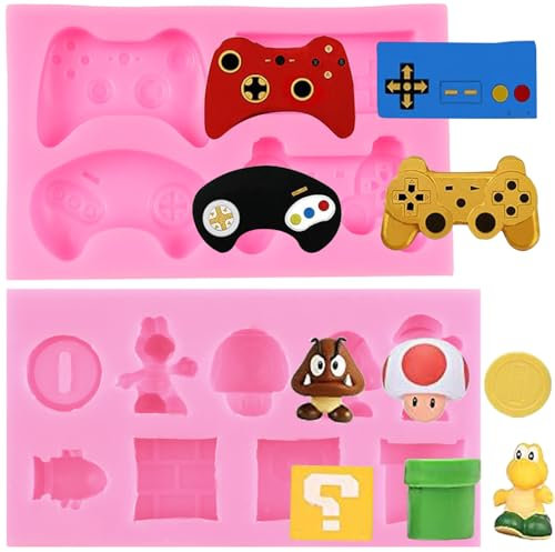 RFGHAC Lot de 2 moules en silicone pour décoration de gâteaux Motif manette de jeu Super Mario