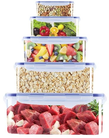 CORESLUX 5 Teilige Tupperdosen Frischhaltedose mit Deckel Rechteckig, Plastik Vorratsdosen Set, Gefrierboxen Lebensmittelbehälter für Kinder oder Küche, Mikrowelle, Dishasher und Kühlschränke