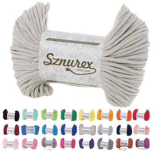 Makramee Garn 5mm x 100m Baumwollschnur Perfekt für DIY, Garn für Makramee-Schnur über 50 Farben Oeko-TEX Zertifiziert - Baumwollkordel (Hellbeige, 5mm/100 Meter)